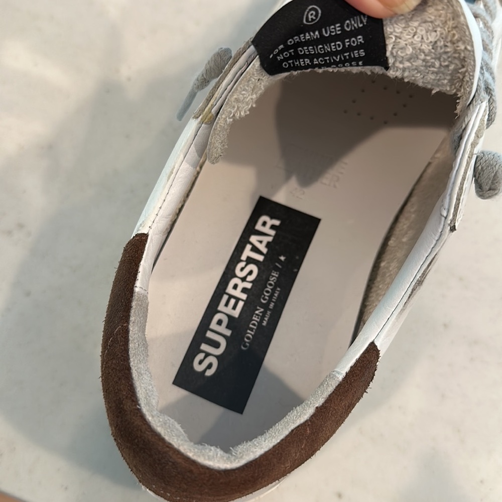 Golden Goose White Leather Sneakers with Brown Star Accent - Picture 4 of 5